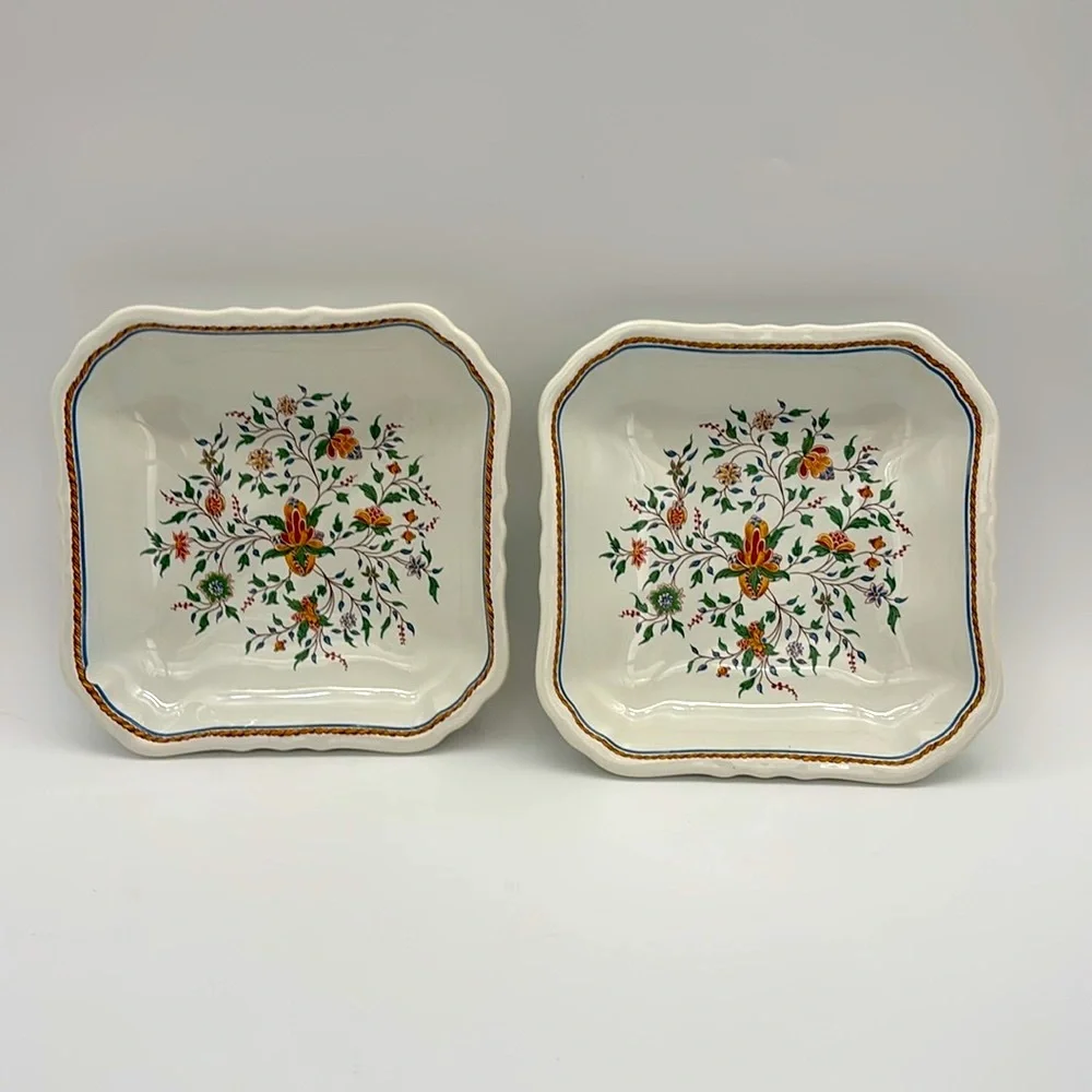 Vintage Set Of 2 Gien France 5 Inch Square Trays